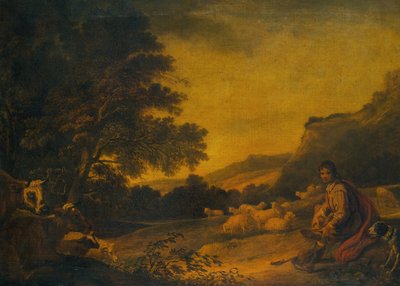Landschaft mit Vieh (Ein junger Hirte mit seiner Herde) von Sir Peter Francis Bourgeois